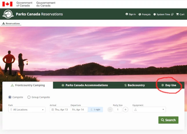 Image of Park's Canada website in desktop mode.