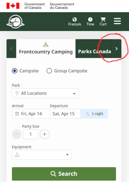 Image of Park's Canada website in mobile view.